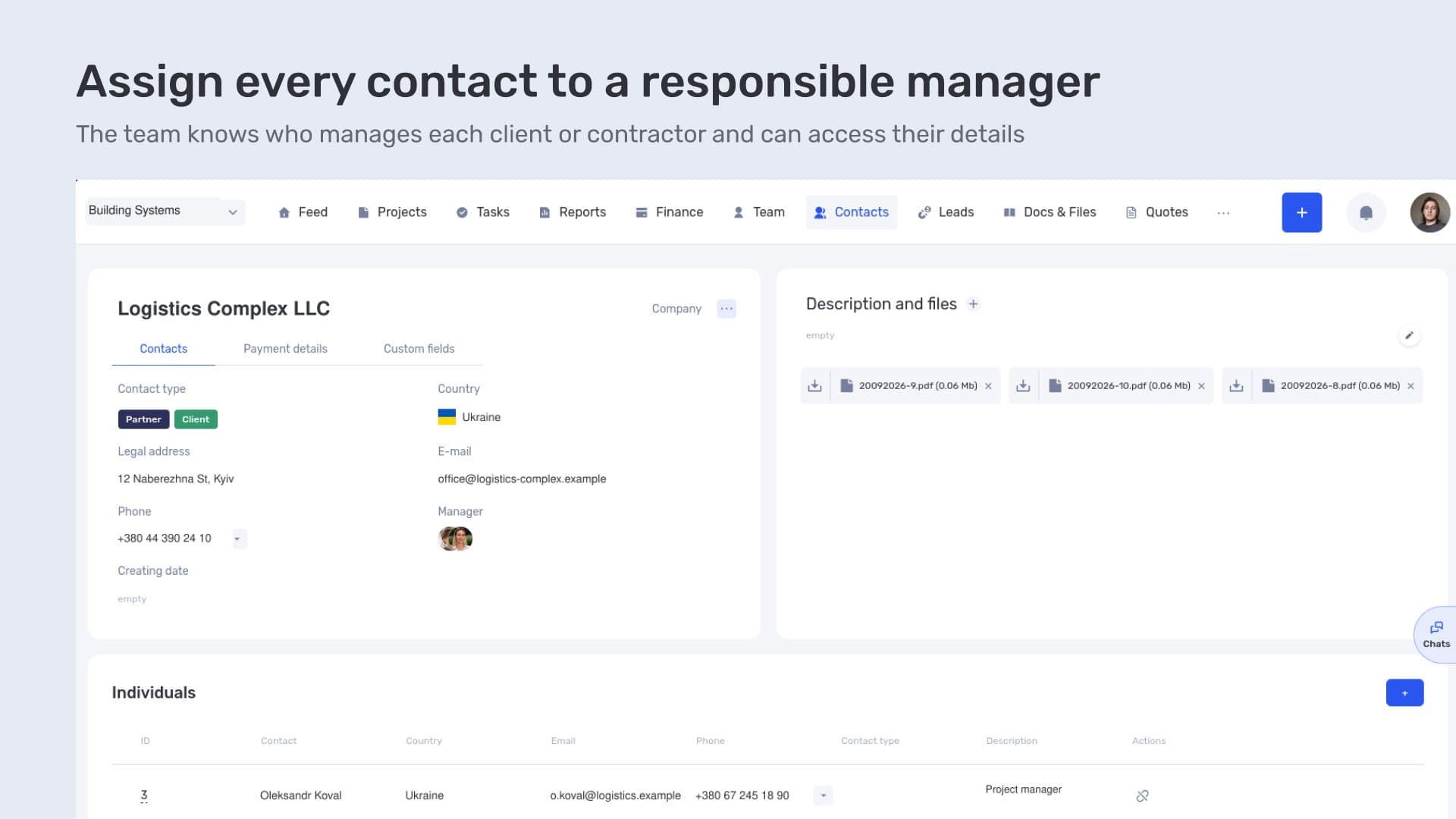 Assign every contact to a responsible manager