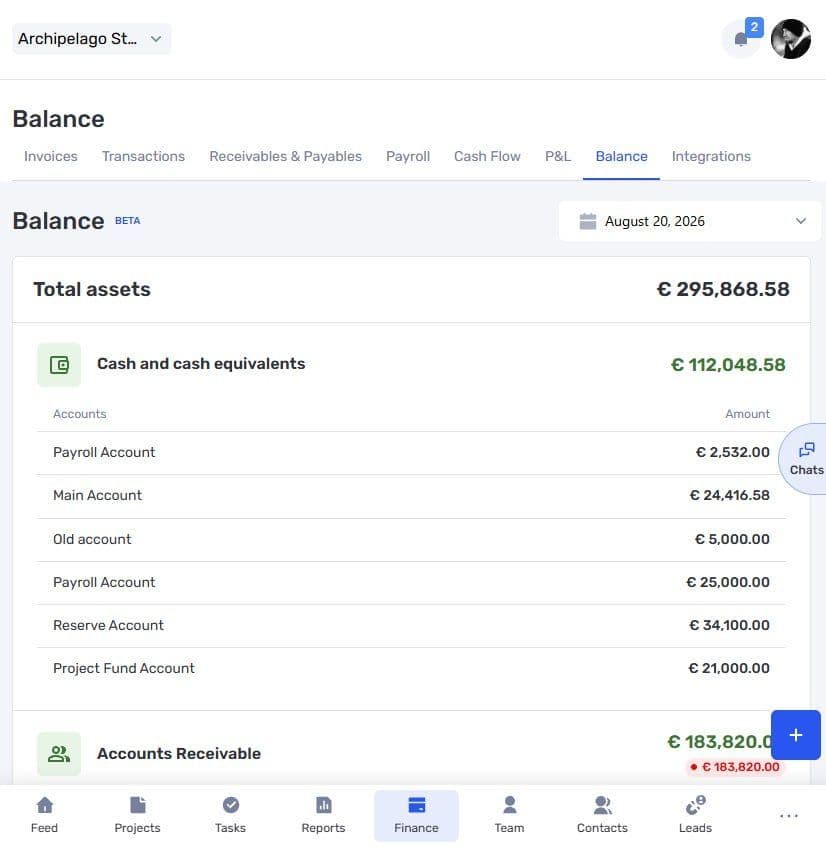 Balance report in if.team on a small screen