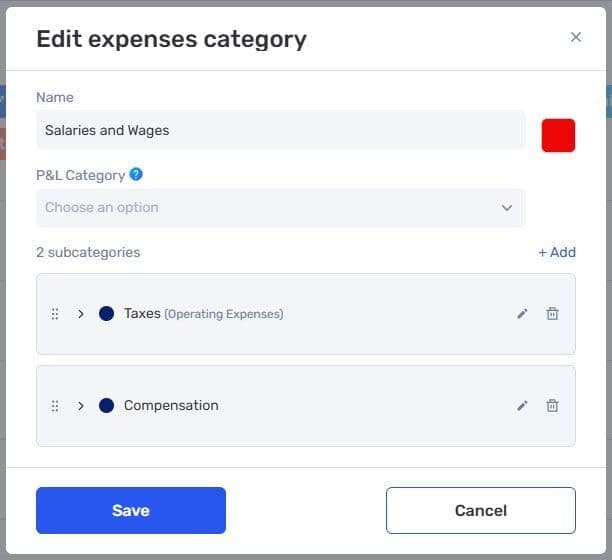 Editing an expense category in if.team finance settings