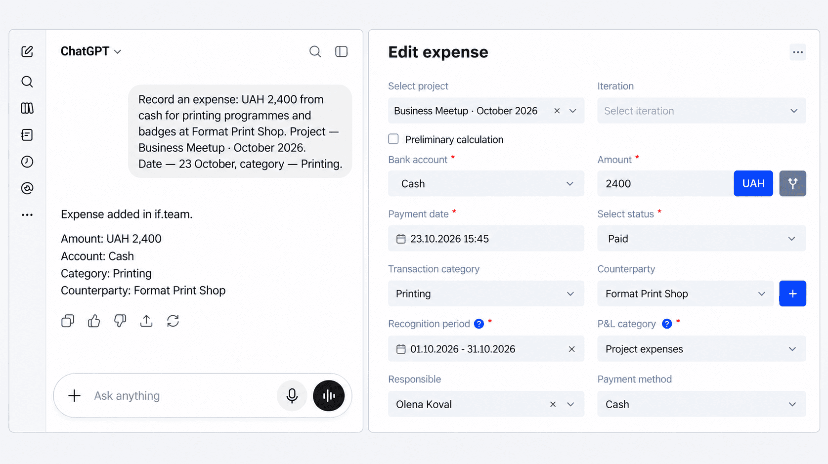 ifteam ai expense en