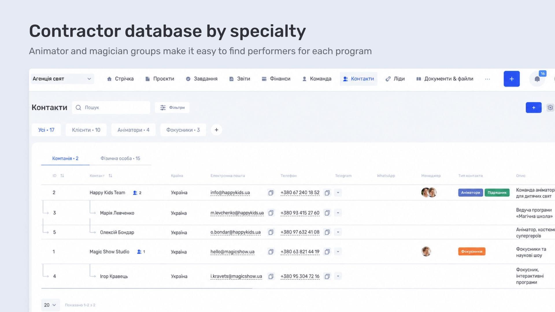 Contractor database by specialty in if.team contacts