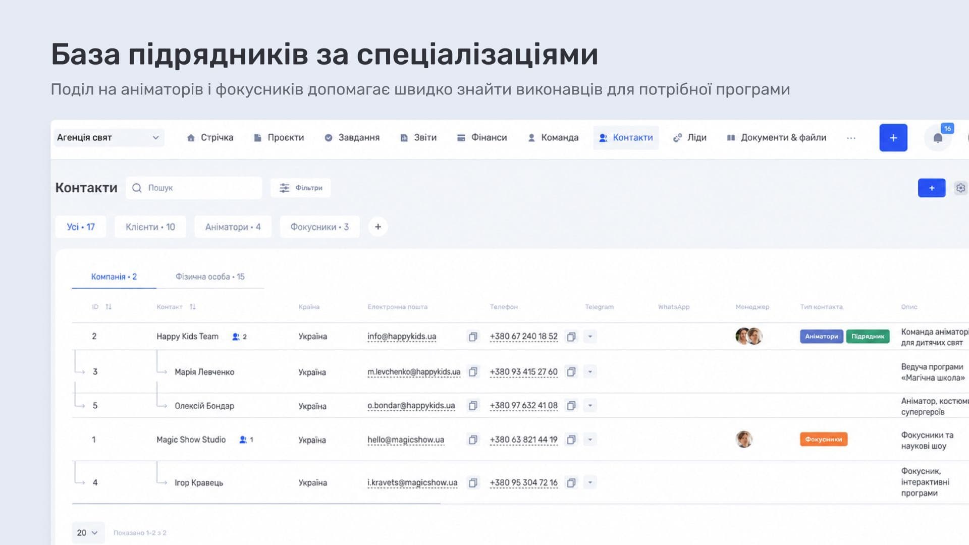 База підрядників за спеціалізаціями в контактах if.team