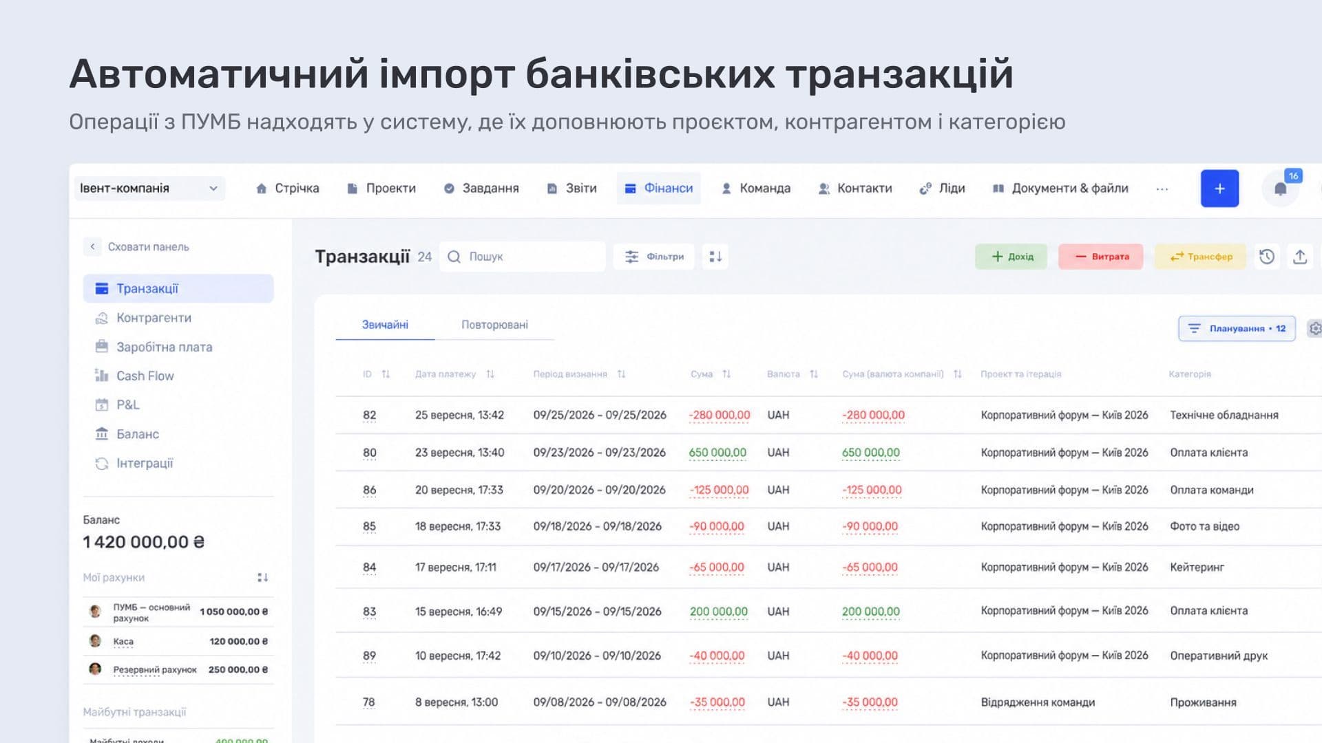 Автоматичний імпорт банківських транзакцій ПУМБ в if.team